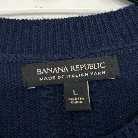 Banana Republic Italian Yarn Navy Blue Crewneck Tunic Sweater Crochet Bow Lrg - Picture 9 of 9